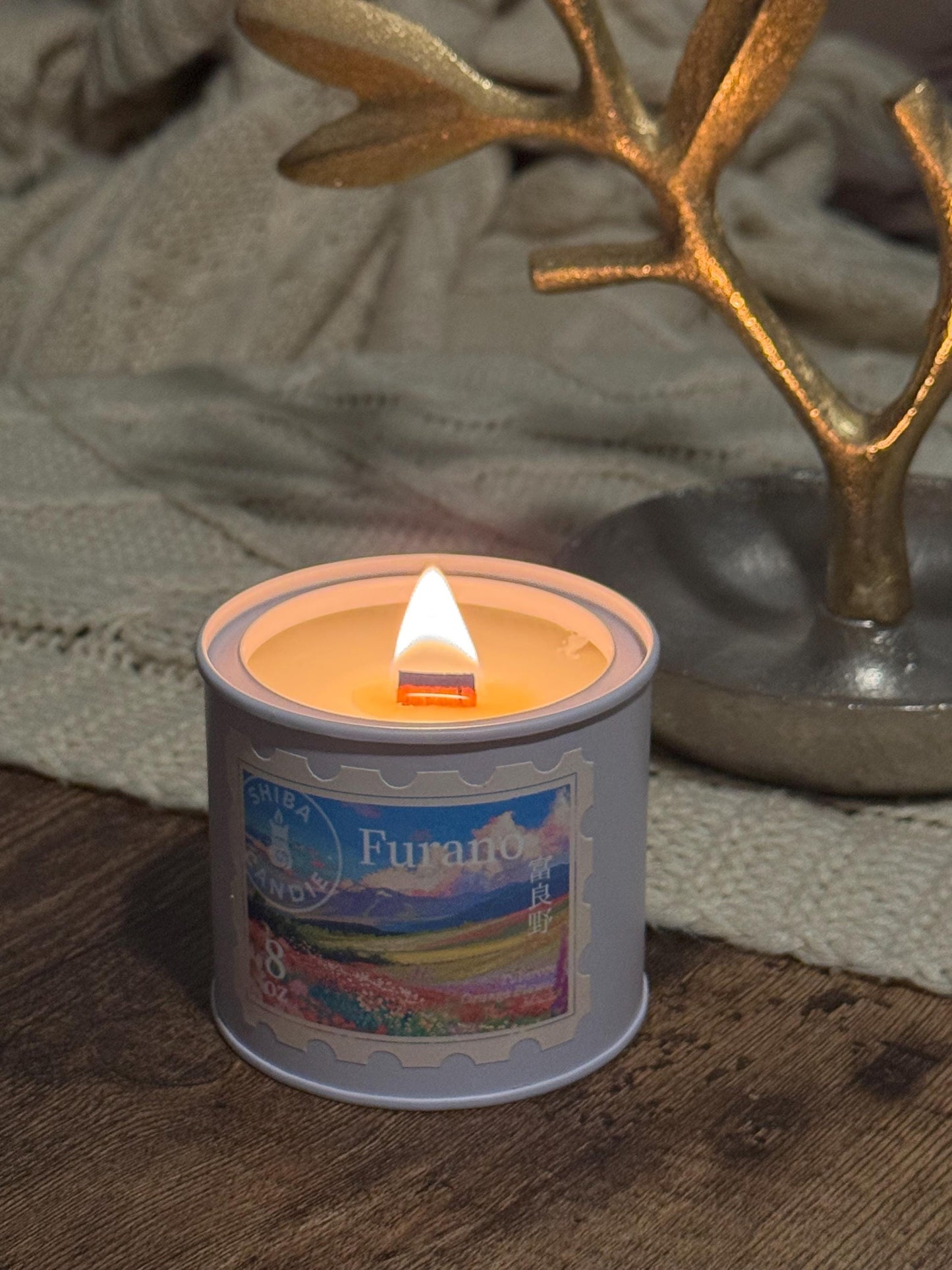 Shibuya | White Tea Cedar + Aloe Vera + Musk |Vegan Scented Candles with Hand Drawing Image | Japan Trip Series | Wood Wick | ASMR Candle