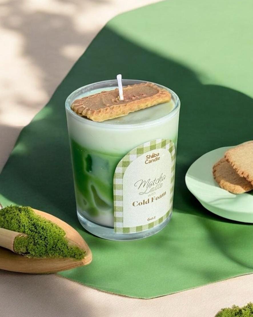 Matcha Latte with Cold Foam Candle: Hand-Poured Soy Mixed Wax, Green Tea × Vanilla Scent