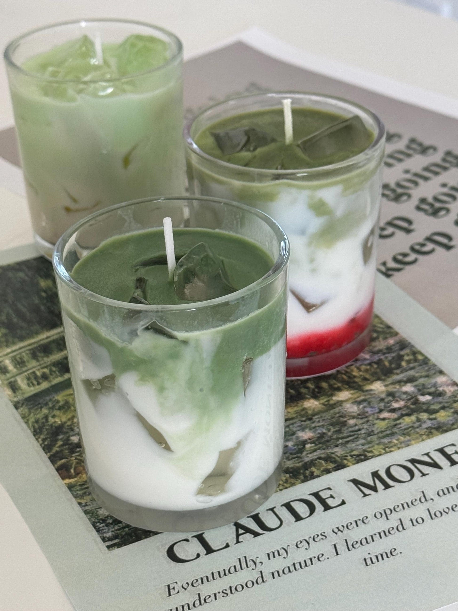 Matcha Latte with Cold Foam Candle: Hand-Poured Soy Mixed Wax, Green Tea × Vanilla Scent (etsy image id: 6787387742)