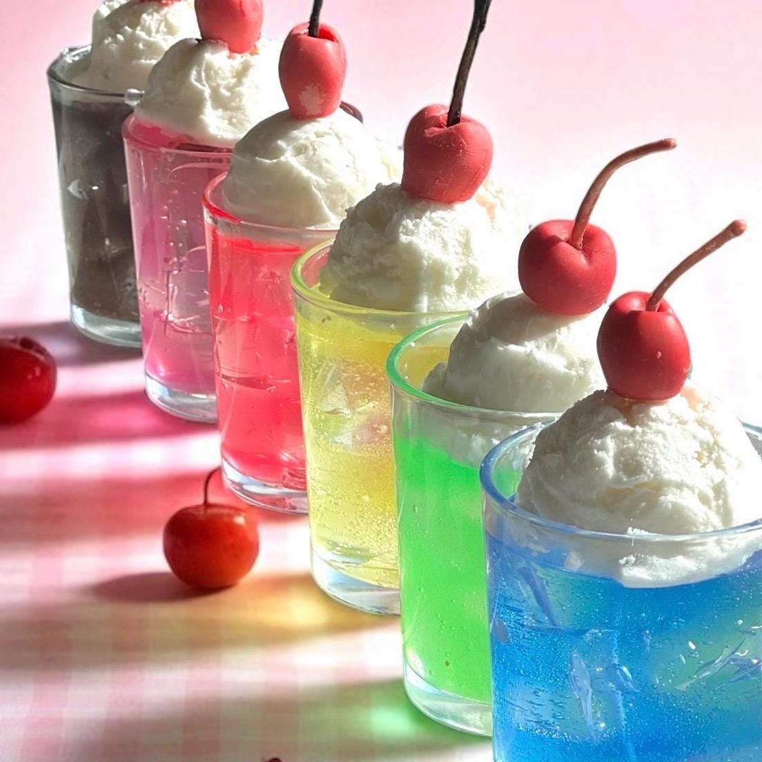 Soda Float Candle: Hand-Poured Mixed Wax with Cherry Cream Soda (etsy image id: 7117914721)