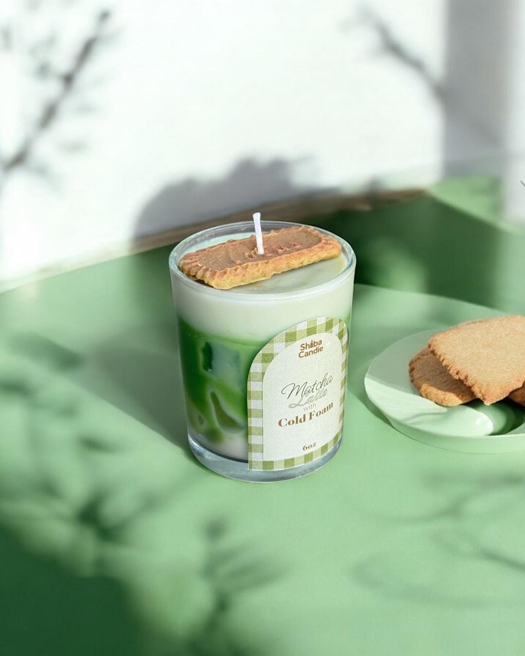 Matcha Latte with Cold Foam Candle: Hand-Poured Soy Mixed Wax, Green Tea × Vanilla Scent (etsy image id: 7436567600)