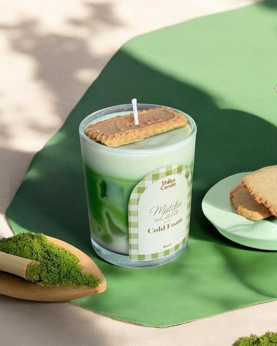 Matcha Latte Candle: Hand-Poured Soy Mixed Wax, Green Tea × Vanilla Scent (etsy image id: 7484497425)