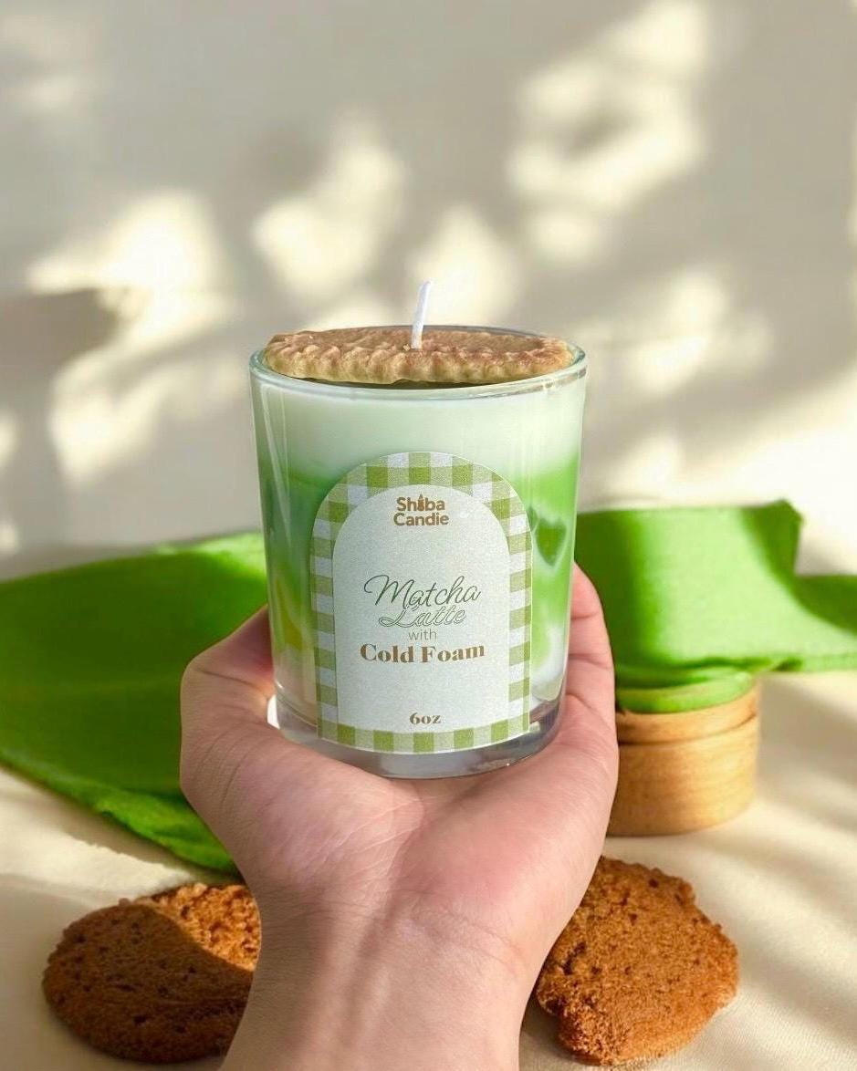Matcha Latte Candle: Hand-Poured Soy Mixed Wax, Green Tea × Vanilla Scent (etsy image id: 7484497741)